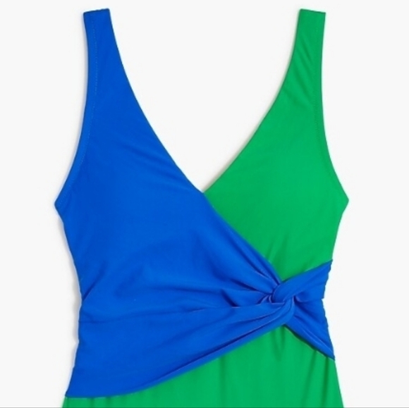 J. Crew Other - J. Crew One Piece Colorblock Swimsuit Green Blue V Neck Size Medium